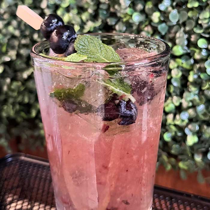 Blueberry and mint cocktail served at Heritage 71 restaurant and bar in Sherwood, WI