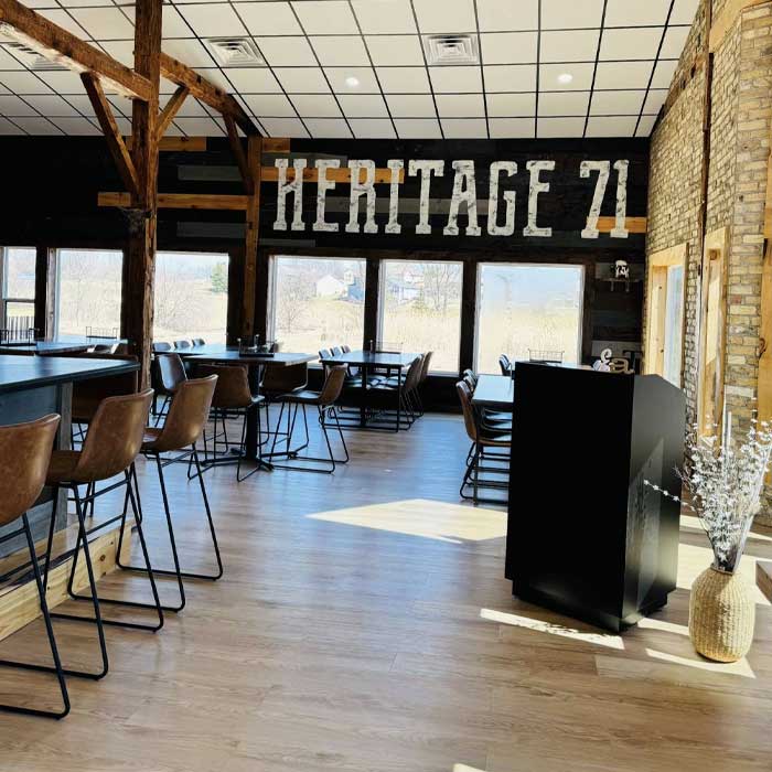 Heritage 71 restaurant and bar in Sherwood, WI dining room hostess station