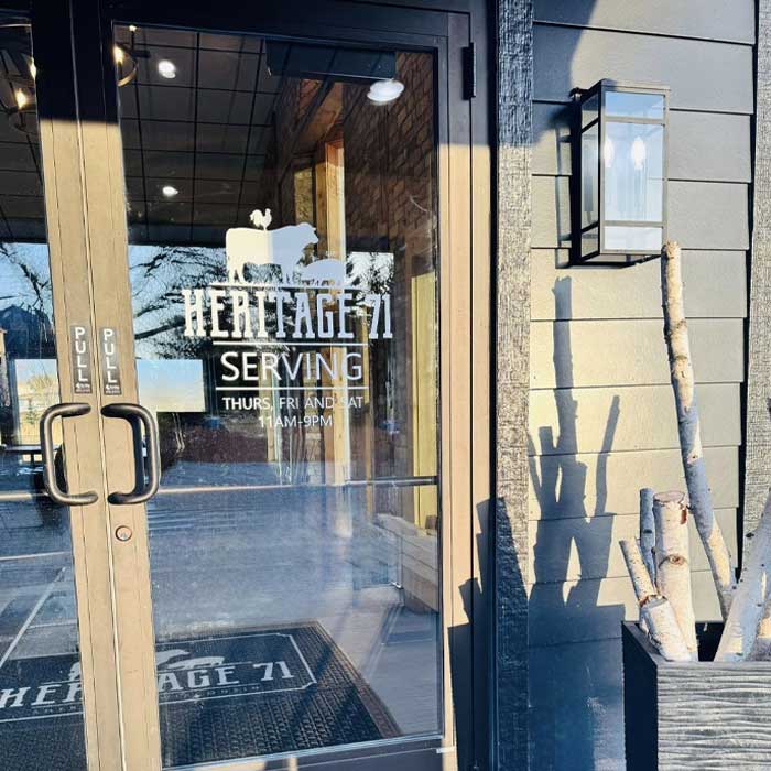 Heritage 71 restaurant and bar in Sherwood, WI newly renovated front door