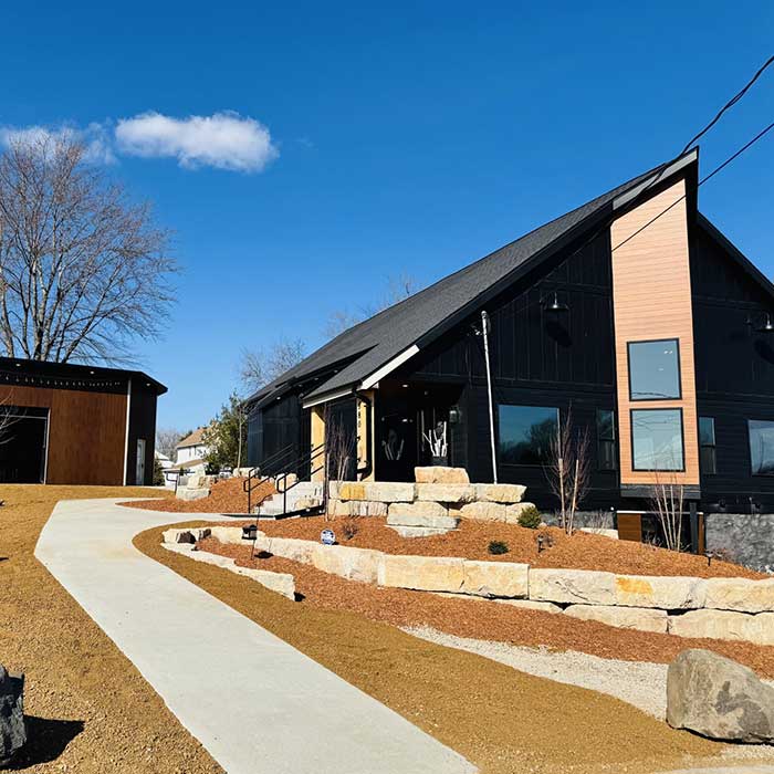 Outdoor dining patio seating area at Heritage 71 restaurant and bar in Sherwood, WI