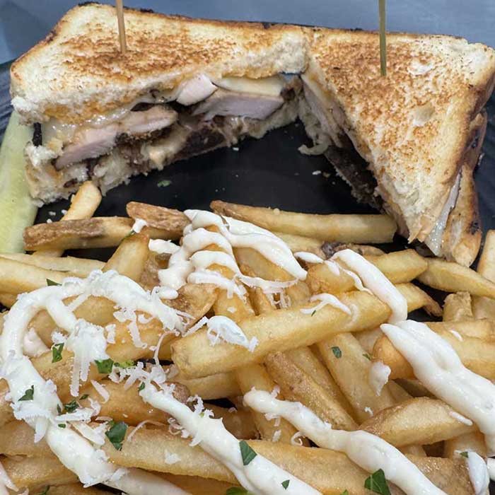 Enjoy a sandwich at fires at Heritage 71