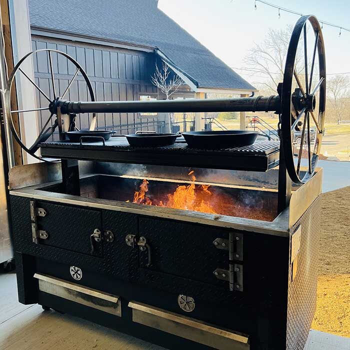 Natural wood BBQ smoker used at Heritage 71 restaurant and bar in Sherwood, WI